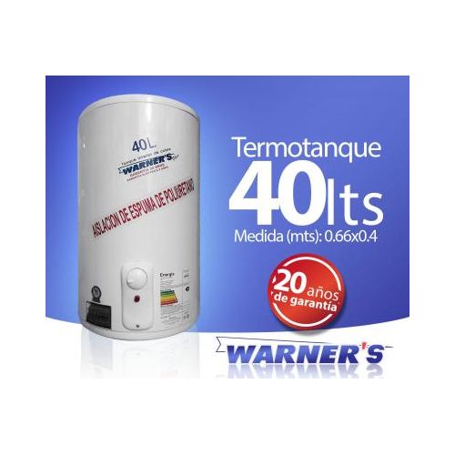 Calentador Warner`s 40 litros tanque e cobre categoría A