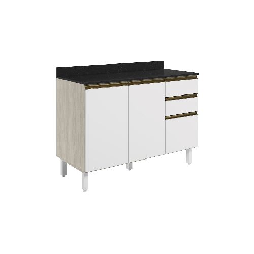 Mueble De Cocina Bajo Mesada 4 Patas 2 Puertas 3 Cajones Blanco - Soy Hogar Muebles