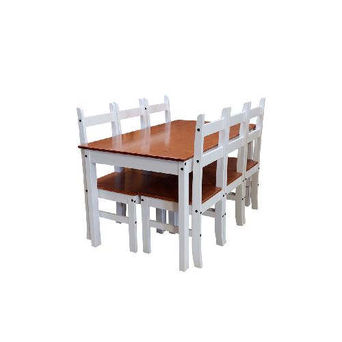 Juego De Comedor 6 Sillas Pino Tratado Blanco Nogal Mexicana - Soy Hogar Muebles