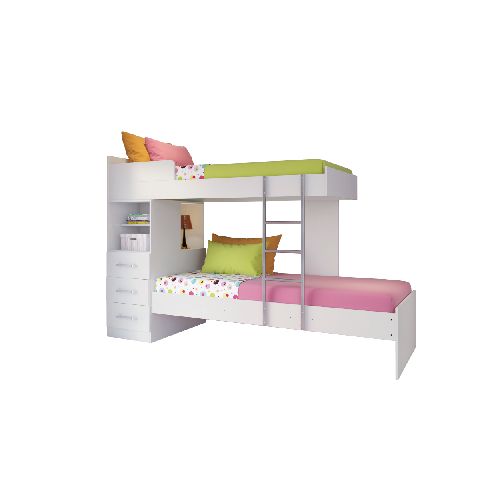 Cucheta Cama Juvenil 3 Cajones Escalera 221166 Blanca - Soy Hogar Muebles