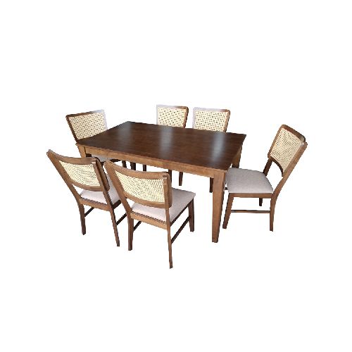 Juego De Comedor Mesa Rectangular 6 Sillas Tapizadas Madera - Soy Hogar Muebles