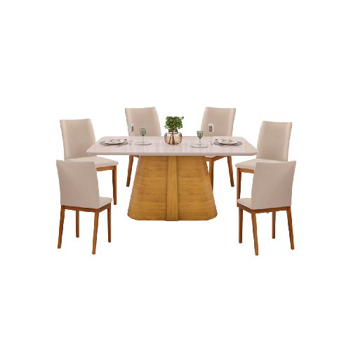 Juego Comedor 6 Sillas Tapizadas Mesa Tapa De Vidrio Ryze - Soy Hogar Muebles