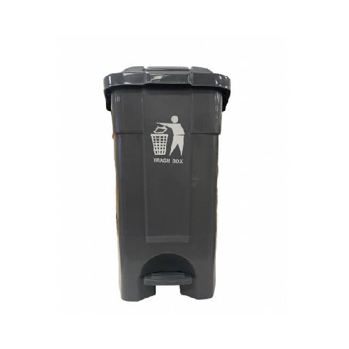 Tacho contenedor de basura gris con pedal y ruedas - 70lts