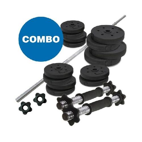 Kit 1 barra recta + 2 mancuernas + 60 kg de pesas