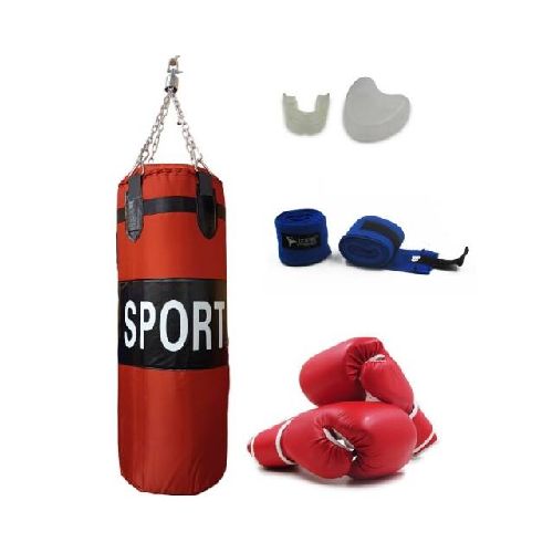 Bolsa de boxeo con relleno, cadenas y kit de protección