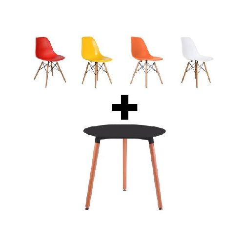 Juego de comedor Eames: Mesa circular 80cm y 4 sillas