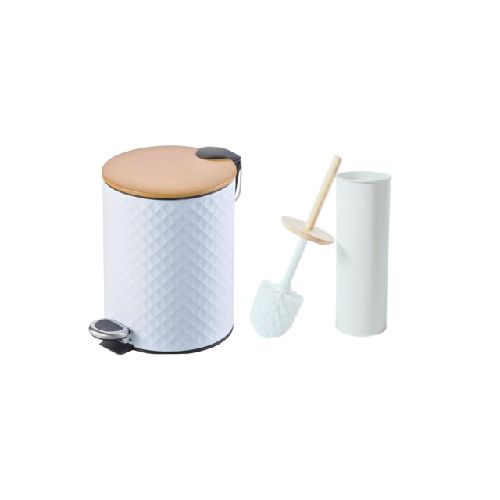 Set Papelera pedal + Escobilla Basurero baño Cesto chico 5L