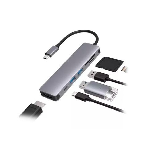 Adaptador HUB USB-C 6 en 1 – HDMI 4K, USB 3.0 y SD reforzado