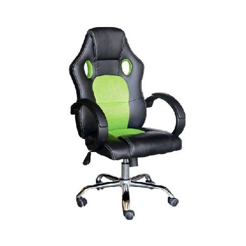 Silla Gamer tapizada y base de metal - VERDE