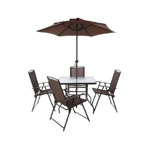 Juego comedor jardin 6 piezas sillas sombrilla mesa