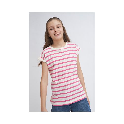 Camiseta manga corta rayada - Fucsia