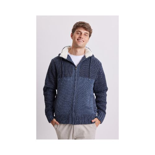 Campera tejida con corderito - Azul marino