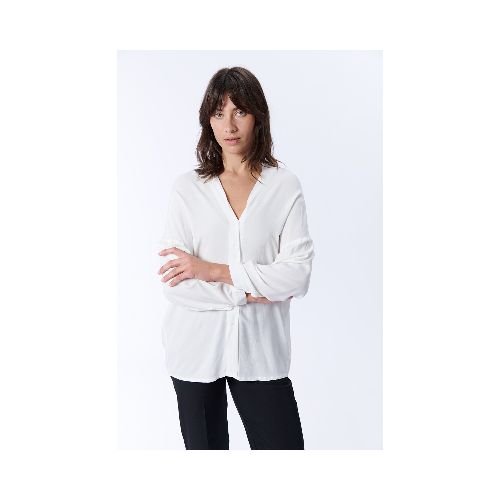 Blusa Manga Larga Escote En V - Blanca