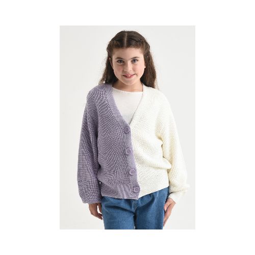 Cardigan de punto combinado - Lila