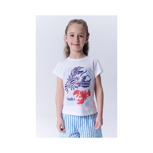 Remera Manga Corta Slub Estampa - Langostas Blanca