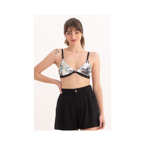 Top bikini basico - Estampado tropical blanco