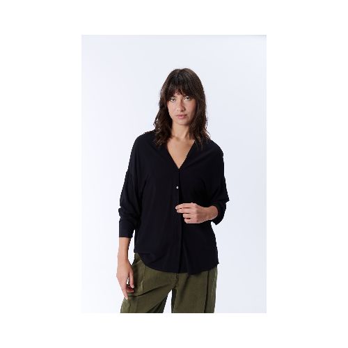 Blusa Manga Larga Escote En V - Negra