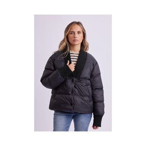 Campera de abrigo cuello en V - Negro