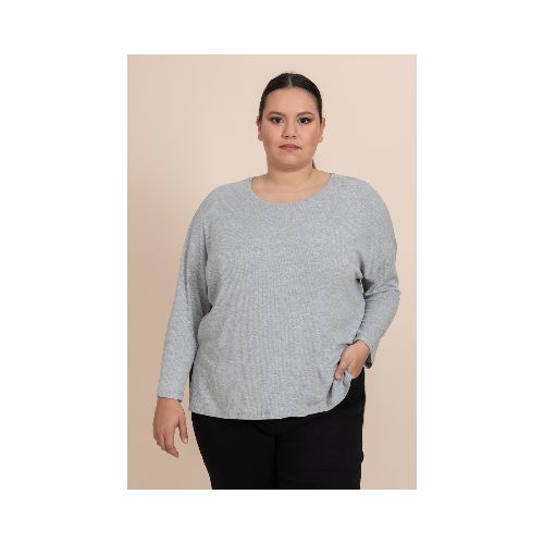 Remera manga larga rib - Gris melange