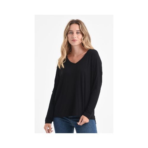 REMERA Manga larga ESCOTE EN V - Negro