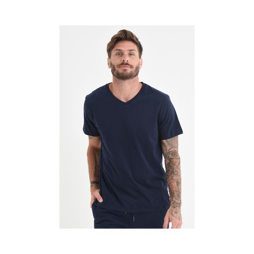 Camiseta cuello en V - Azul marino