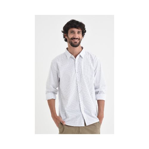 Camisa manga larga formal - cuadros blanco