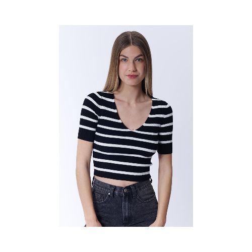 Remera Punto Rib - Rayas negro