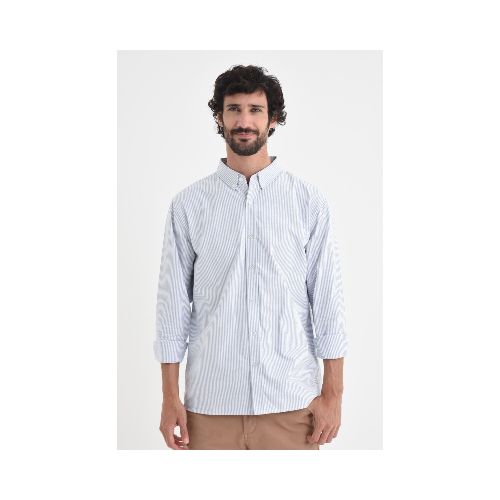 Camisa manga larga oxford - Celeste con rayas blancas