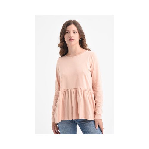 Camiseta manga larga peplum - Beige