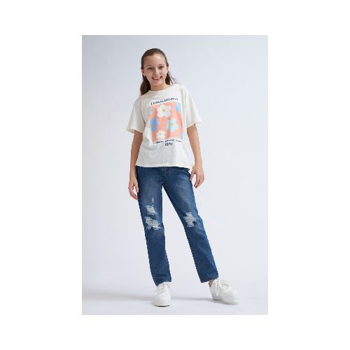 Pantalón de jean Mom Fit Roto - Azul