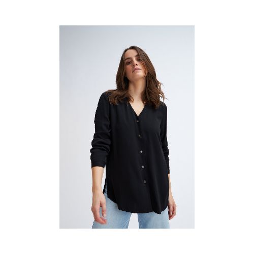 Blusa manga larga escote v - Negro