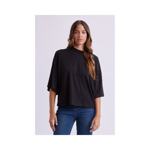 Remera manga 3/4 cuello alto - Negro