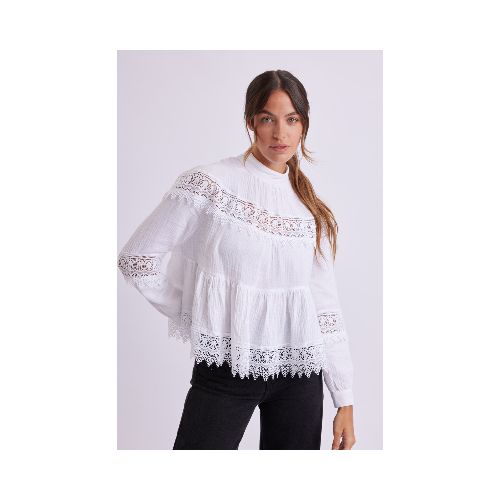 Blusa manga larga de encaje - Off white