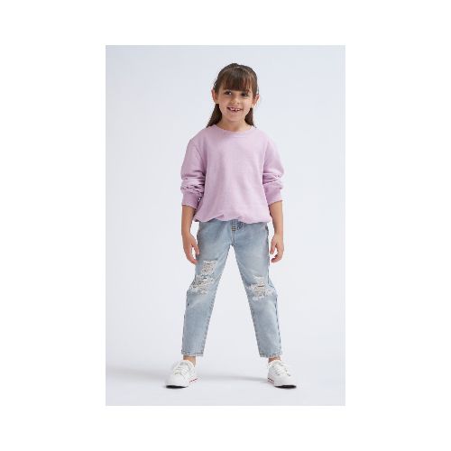 Pantalón de jean mom fit roto - Celeste