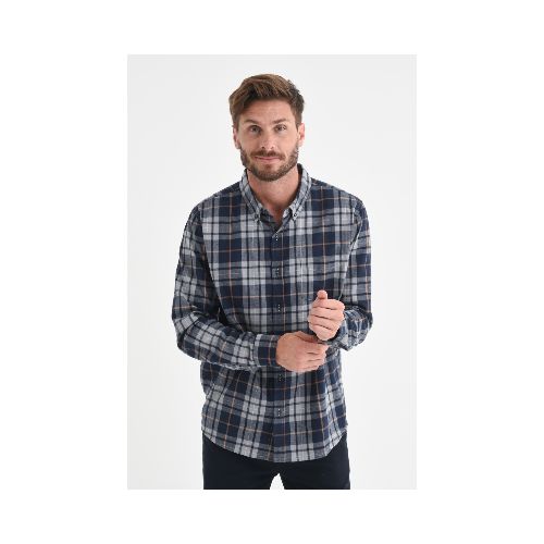 Camisa manga larga cuadros - Azul