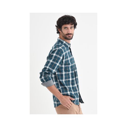 Camisa manga larga cuadros - Verde petróleo