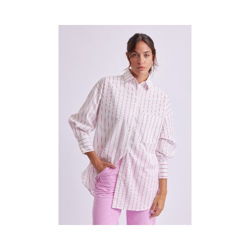 Camisa manga larga oversize rayas - Rosa