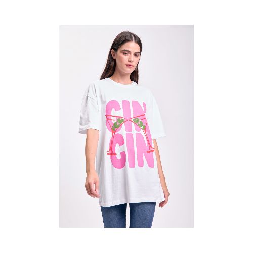 Remera oversize - Estampa Flores Blanco