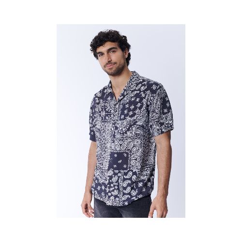 Camisa Viscosa Estampa Arabescos - Arabesco gris oscuro