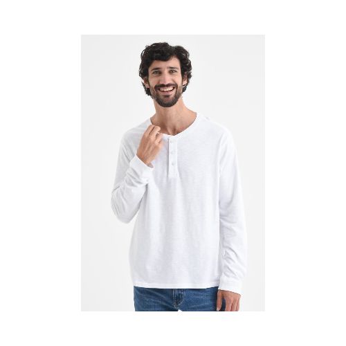 Remera manga larga con botones - Blanco