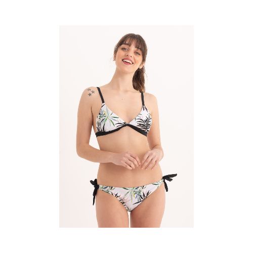 Bombacha Bikini con tiras - Estampado Tropical Blanco