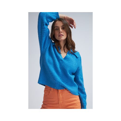 Sweater de punto cuello polo - Turquesa