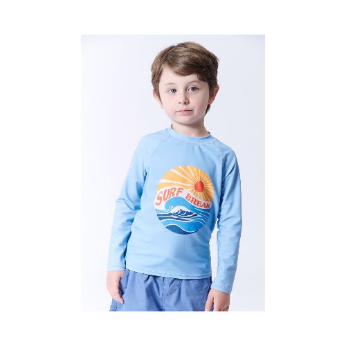 Remera Manga Larga UV - Surf Break Celeste