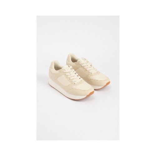 Zapatilla acordonada combinada - Beige