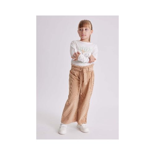 Pantalón ancho con lazo pana - Taupe