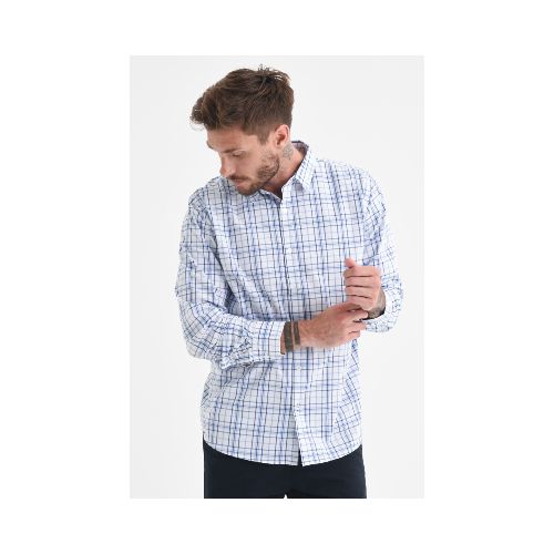 Camisa manga larga formal - Cuadros azul