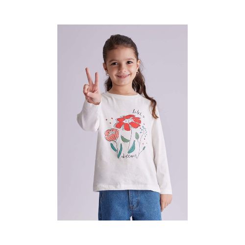 Remera manga larga - Flor blanco