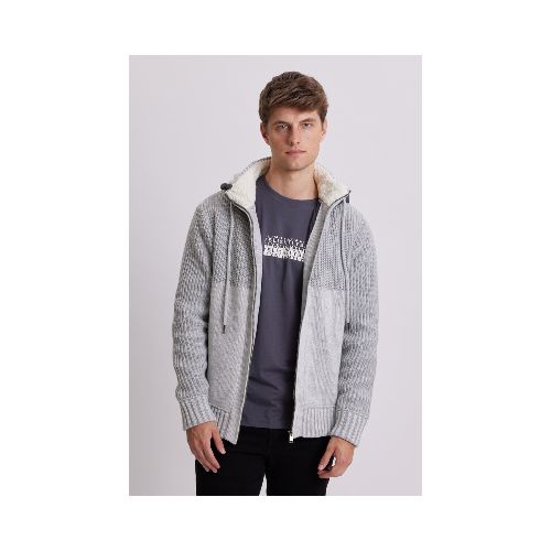 Campera tejida con corderito - Gris melange