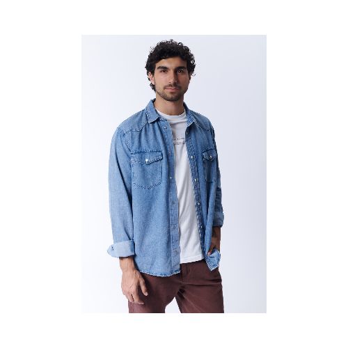 Camisa Manga Larga Jean - Azul claro