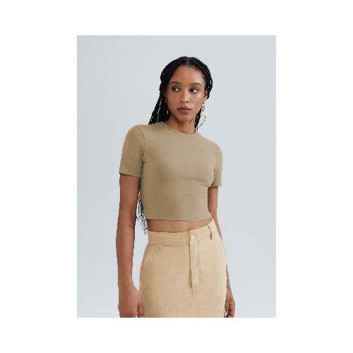 BLUSA CROPPED BÁSICA - BEIGE — Hering